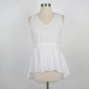 Anthropologie Sz S HD In Paris White Eyelet Hi Low Peplum Top Cotton
